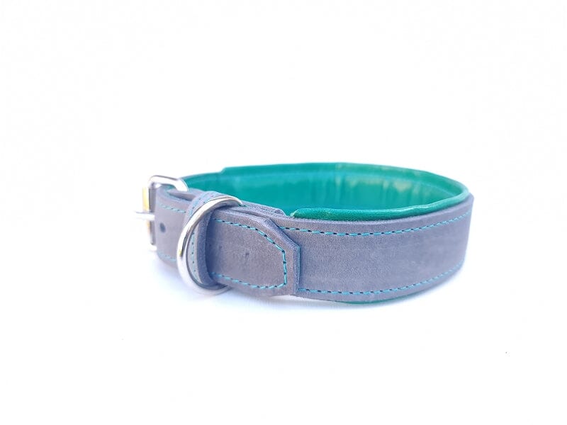 Bolleband | Halsband Classic gepolstert Edelstahl Halsband Bolleband 30mm | M 35.5-40cm Grau Türkis 