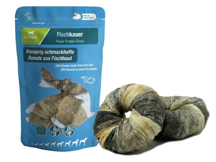 Dauerkauer | Fischkauer Futter - Leckerlies MSH Donuts aus 100% Fischhaut 
