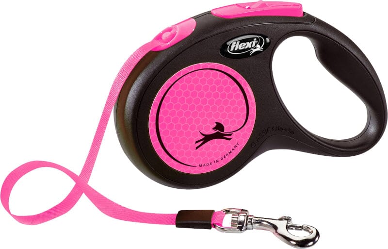 FLEXI | New Neon Halsband & Leine Flexi 5m S (bis 15kg) Schwarz | Rosa