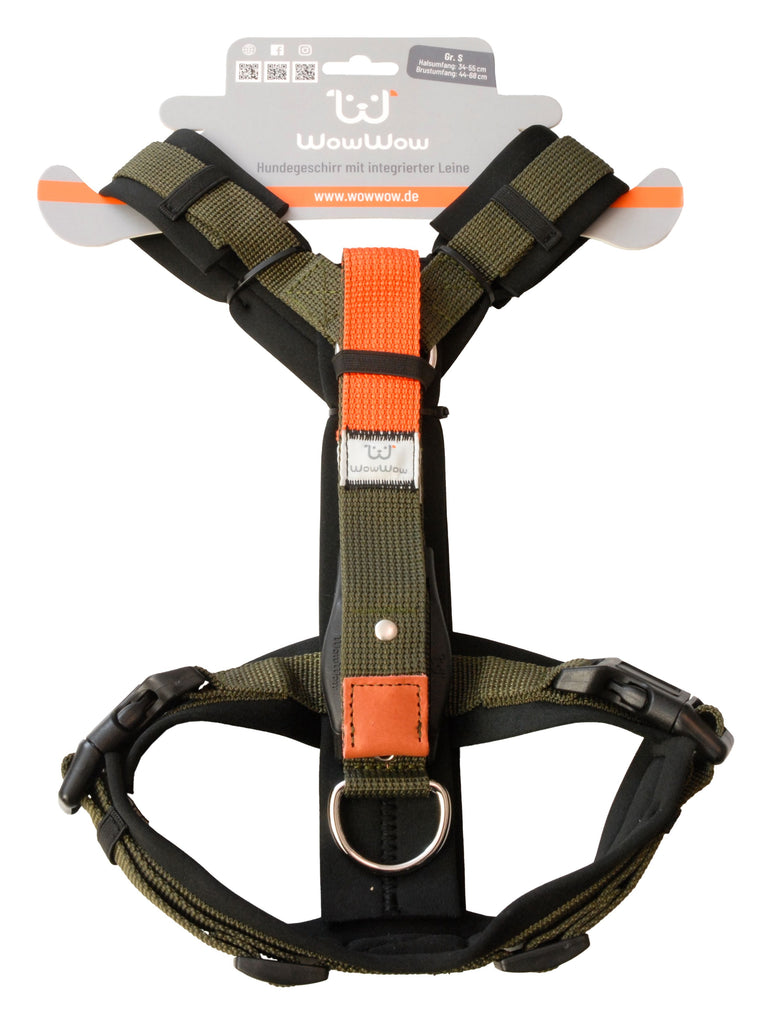 WowWow | Halsband & Geschirr mit integrierter Leine Halsband & Leine WowWow S Khaki Geschirr